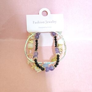 Fashion Jewelry Purple and Gold Bracelet Set